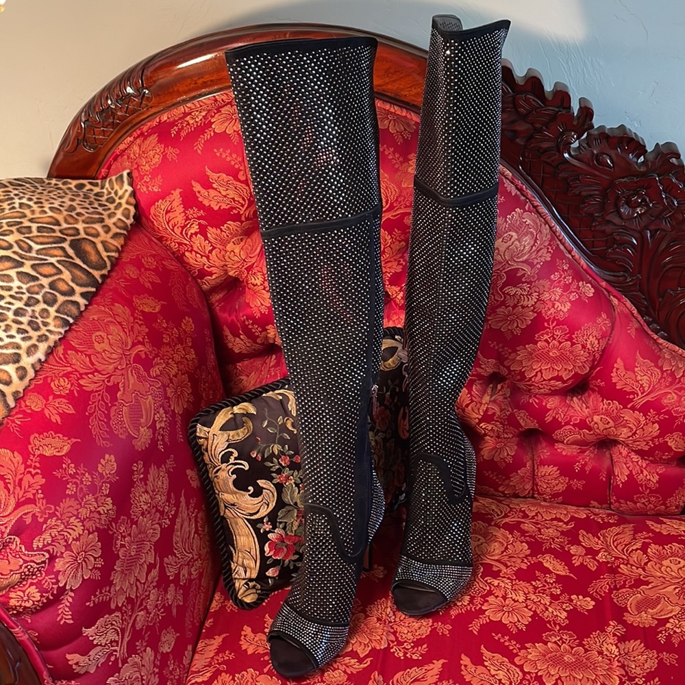 Vince Camuto Boots, Size 7, Open Toe, Leather with Bling - Picture 2 of 5